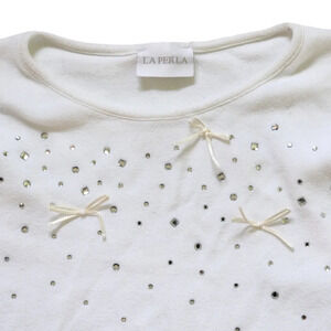 La Perla Kids White Long Sleeve Tee Rhinestone Bow Top Girls Size 4
